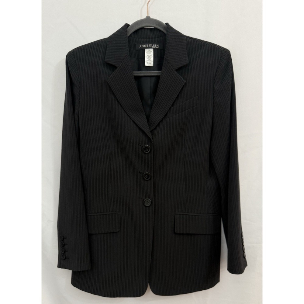Anne Klein Black Pinstripe Single Breasted Classic Blazer Womens‎ Size 10P